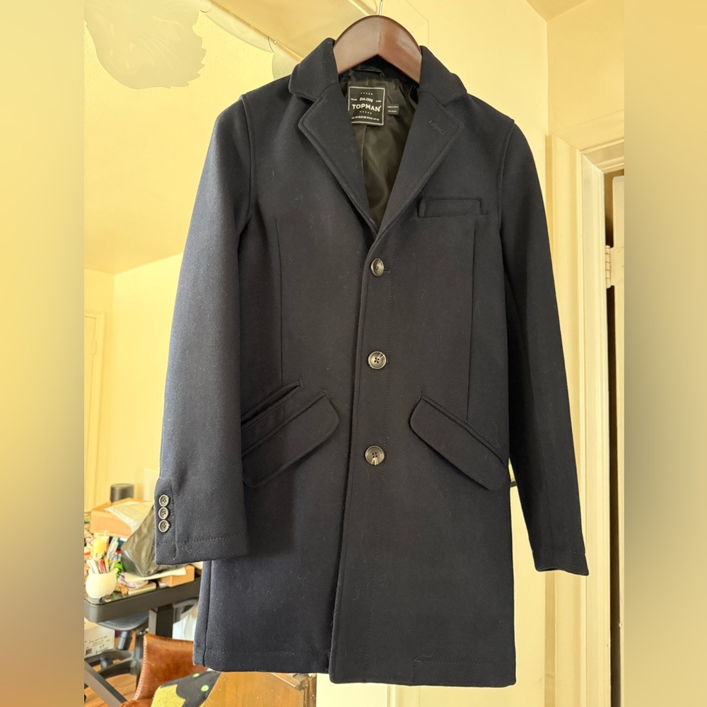 Men’s XS dark blue blue Topman peacoat